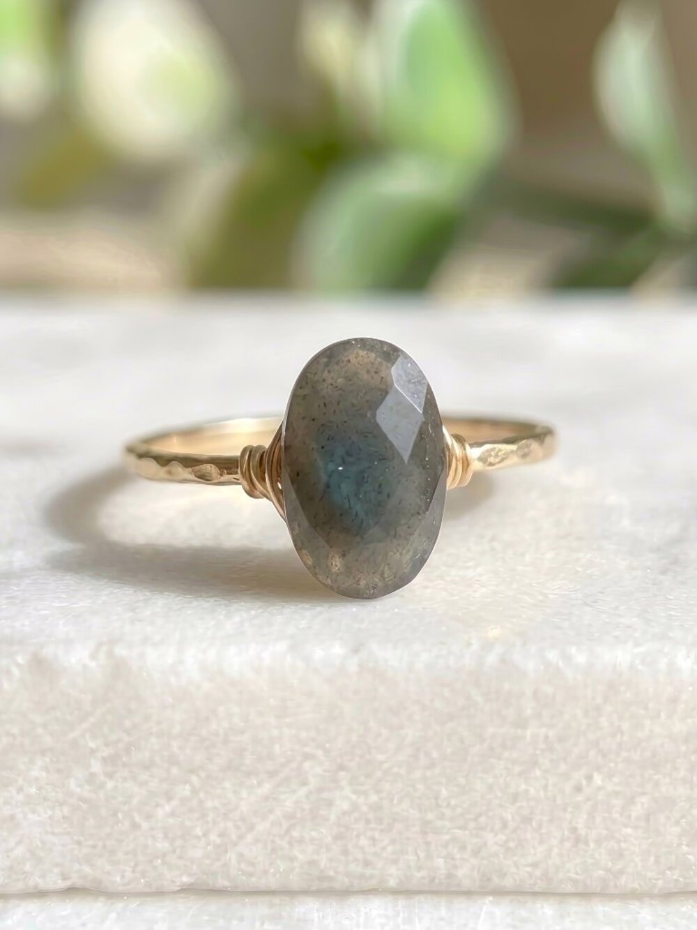 Gold Filled Labradorite Oval Faceted Statement Ring